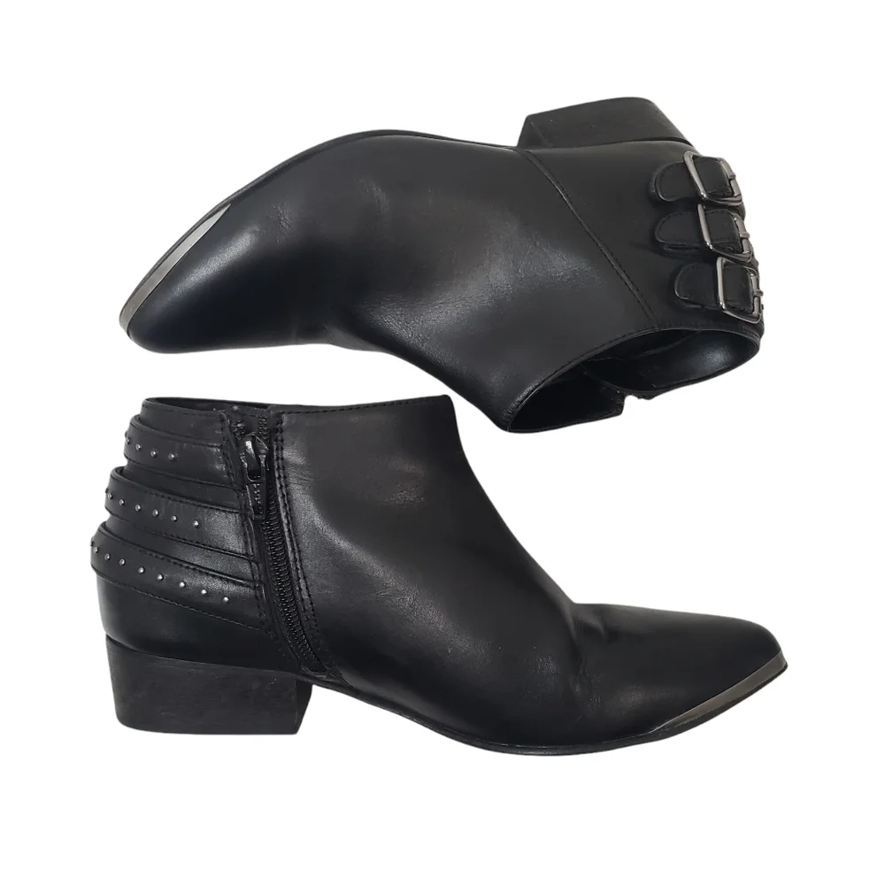 Seychelles Black Leather Pointed Toe Buckle Ankle Booties Size 6 - Picture 3 of 14